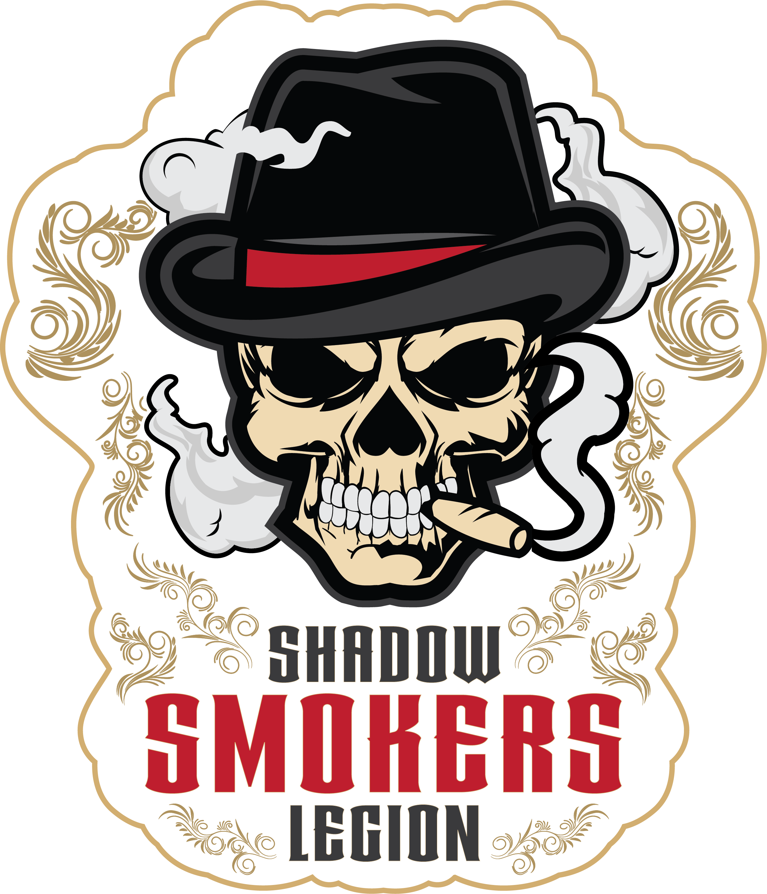Shadow Smokers Legion skull in a fedora, smoking a cigar
